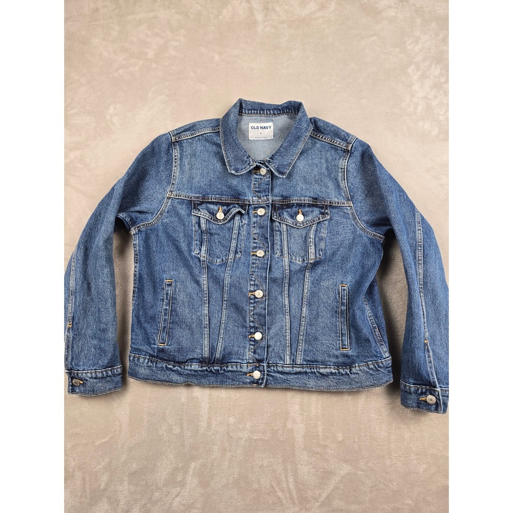 Old Navy Denim Jacket Women XL Blue Classic Dark Jean‎ Trucker 736442-00
